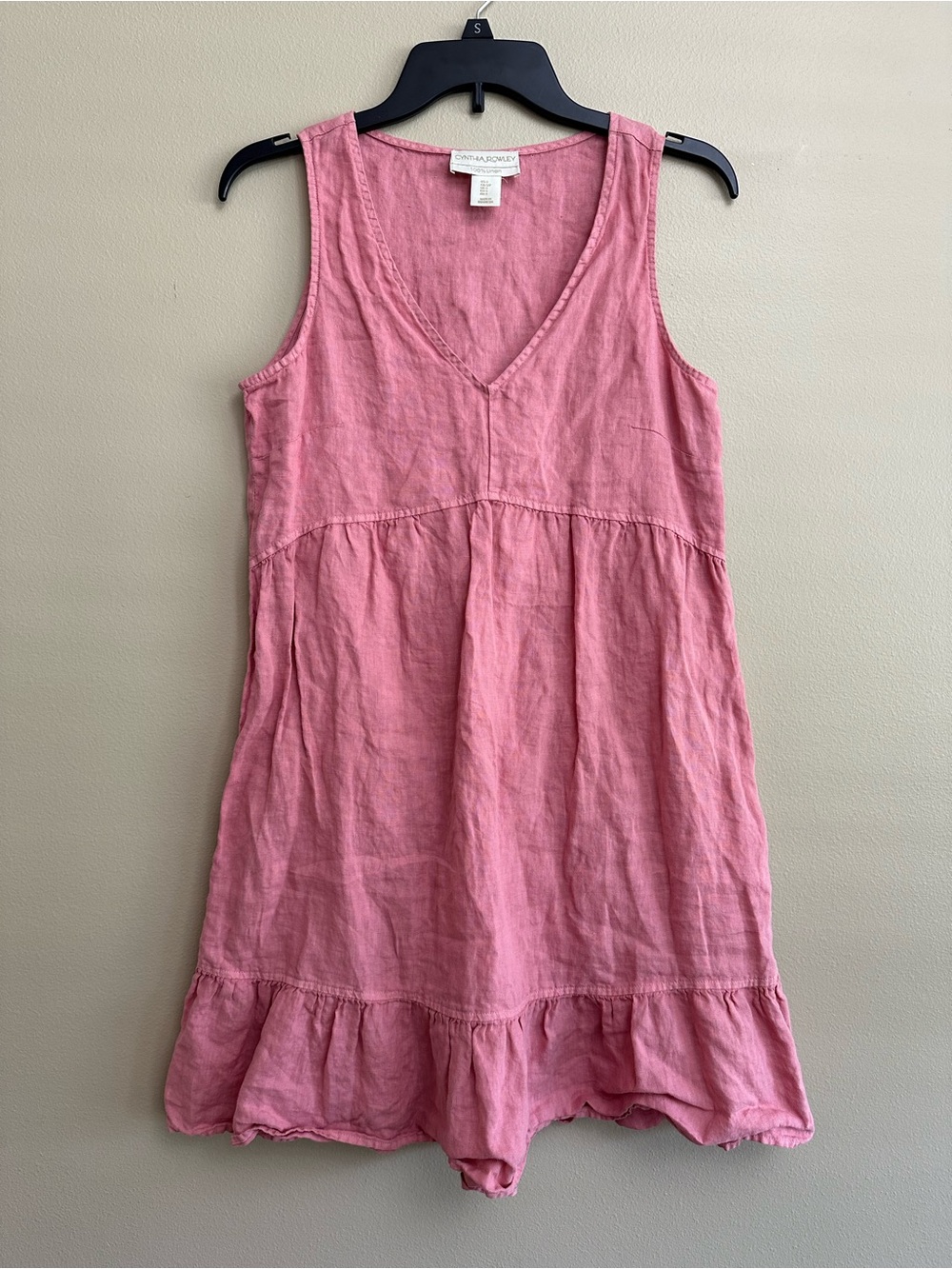 Pink 100% Linen V-Neck Sleeveless Dress from Cynthia Rowley